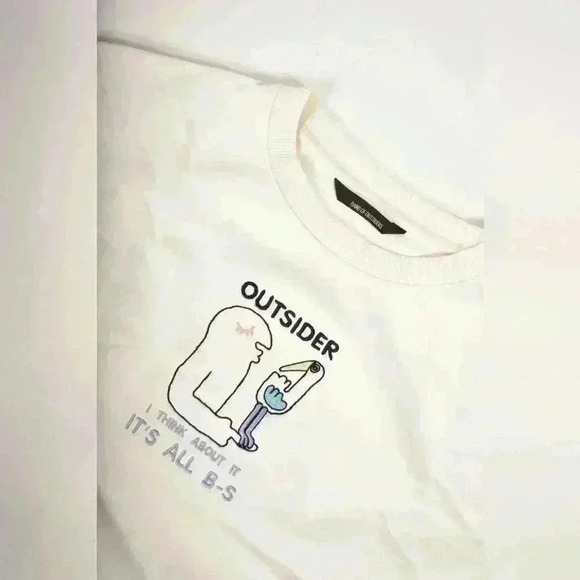 SS19 BAND OF OUTSIDERS  White Blue Art Embroidery BS Stick Figure Small Portugal - Picture 1 of 12